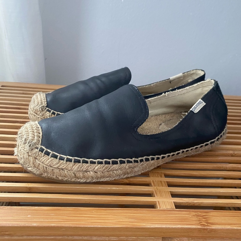 Used Condition Soludos Black Leather Espadrilles